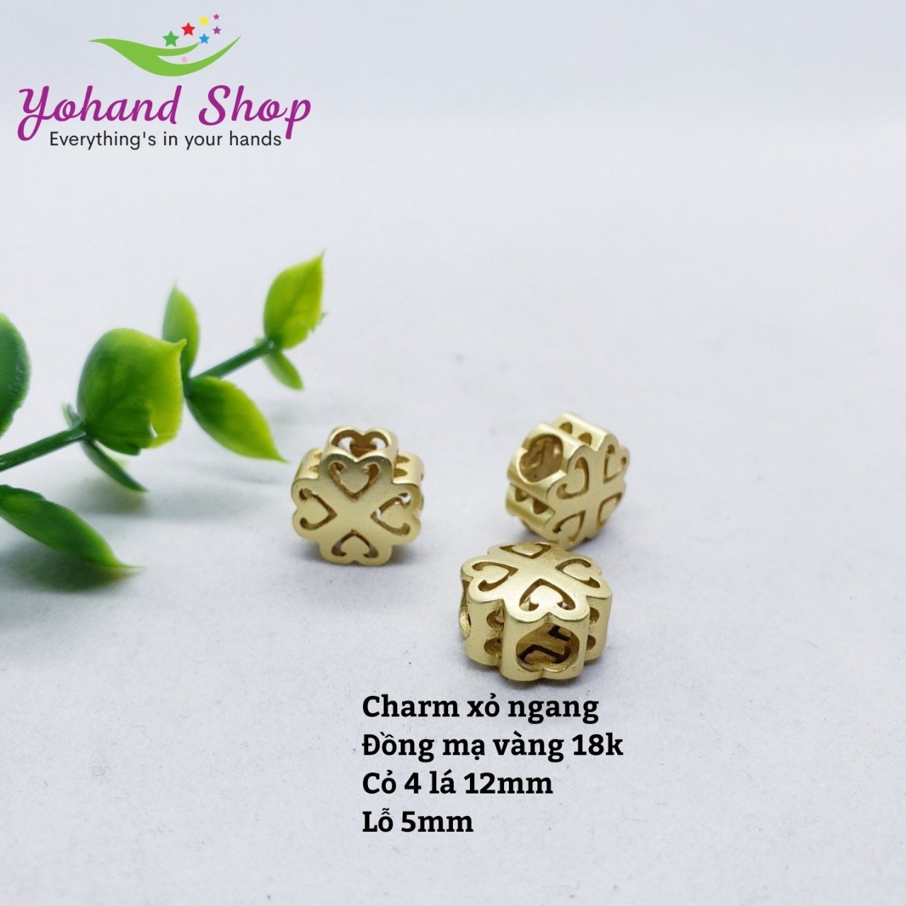 Charm cỏ 4 lá đồng mạ tinh xảo, phụ kiện làm vòng tay mang ý nghĩa may mắn