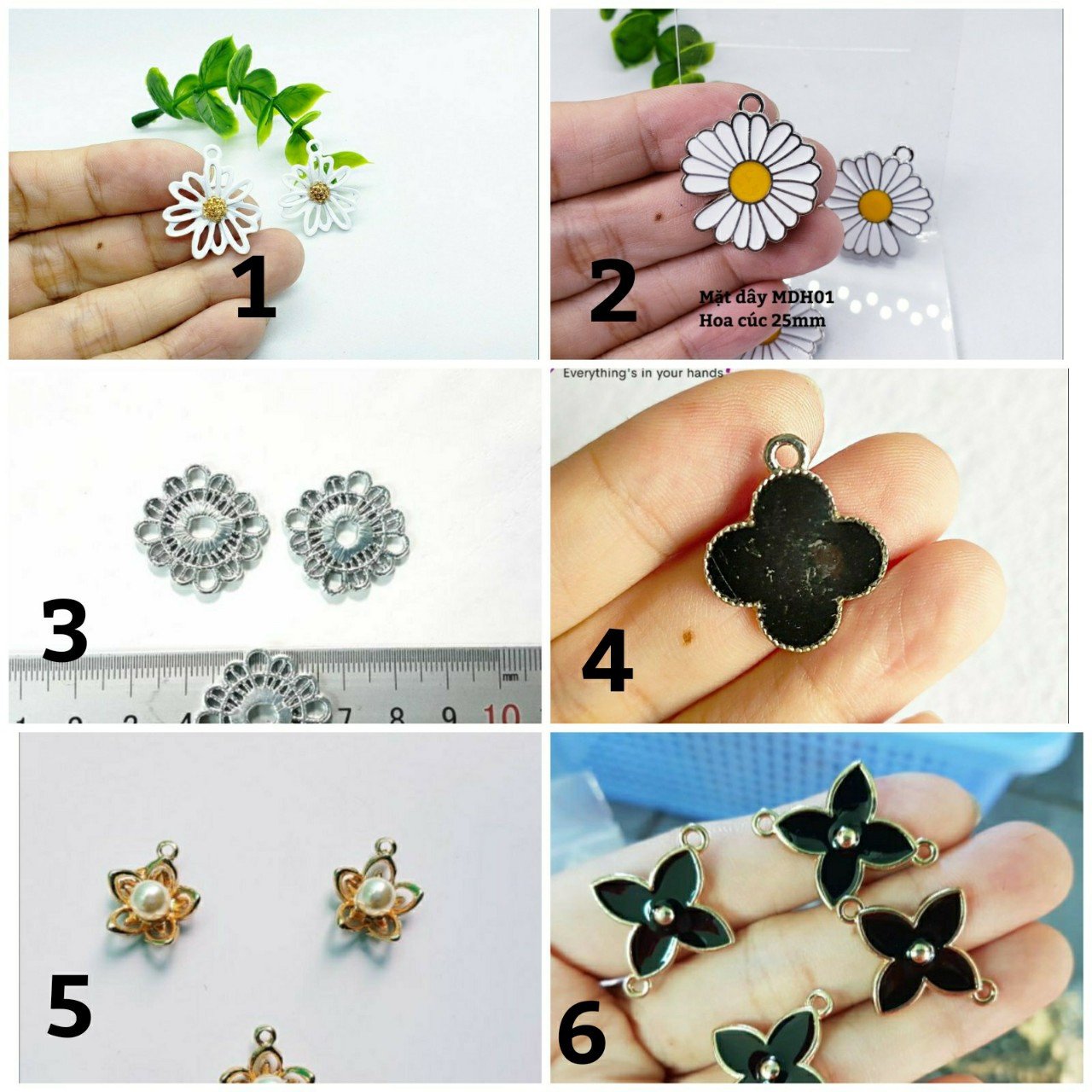 Charm hình bông hoa đa sắc dùng làm vòng tay, vòng cổ