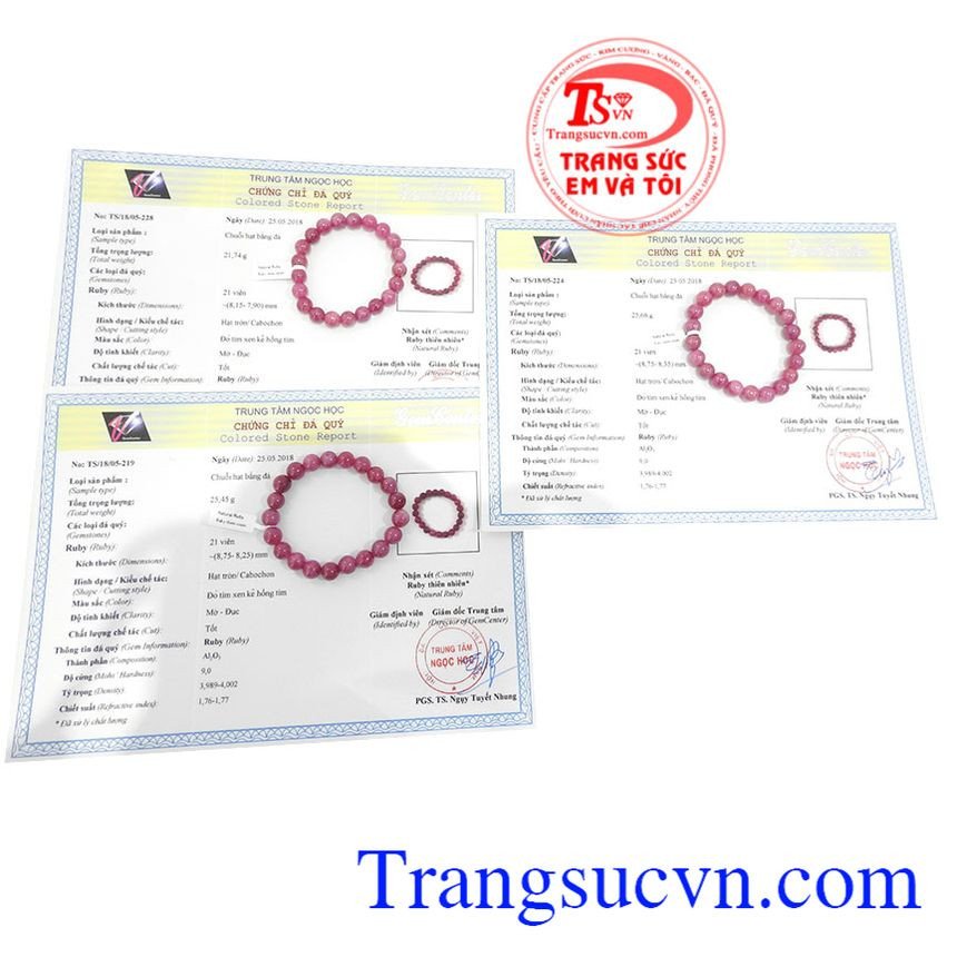 Giấy kiểm định đá quý đảm bảo chất lượng và nguồn gốc của vòng tay đá ruby hồng