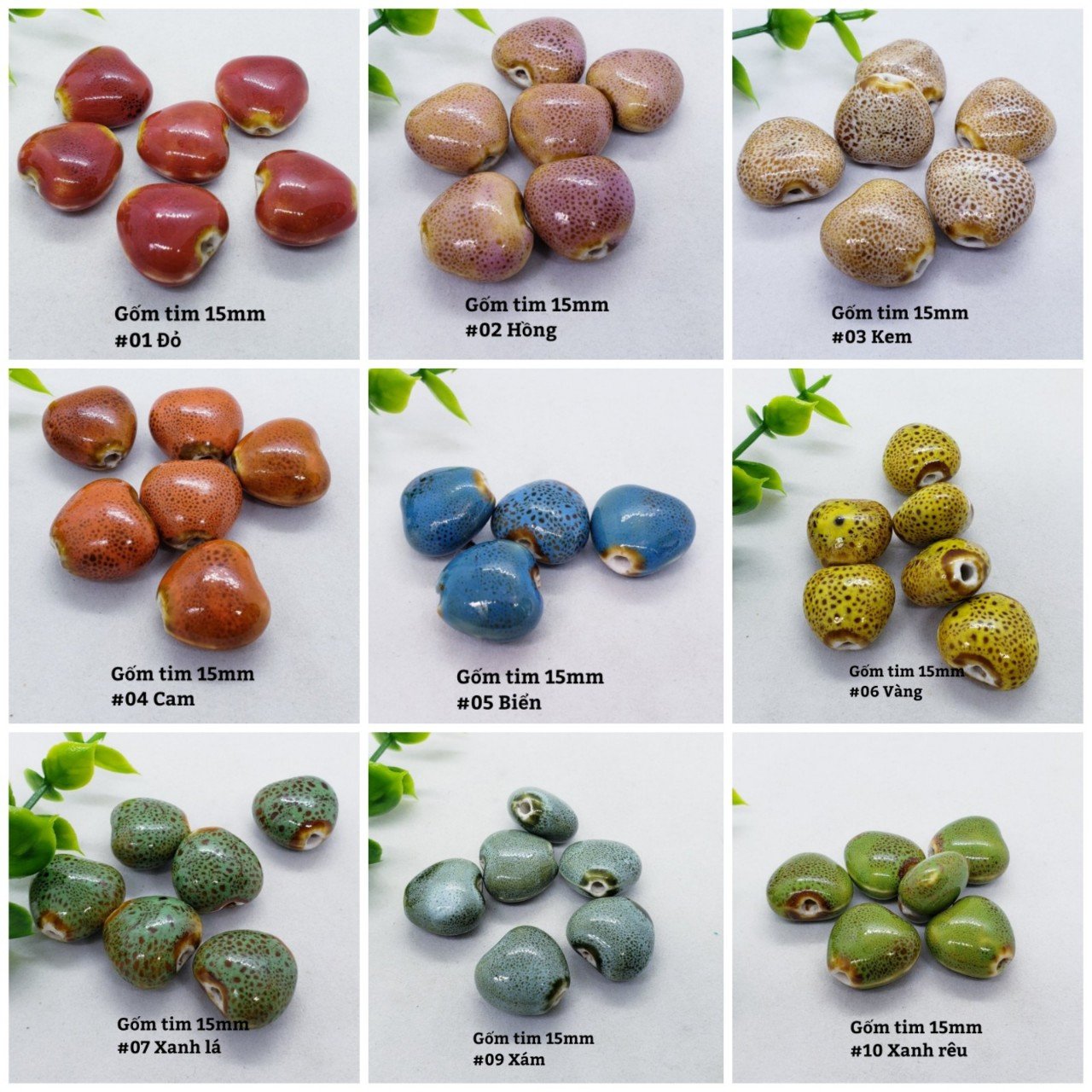 Hạt gốm hình trái tim 12mm màu tím, phụ kiện làm vòng tay handmade độc đáo