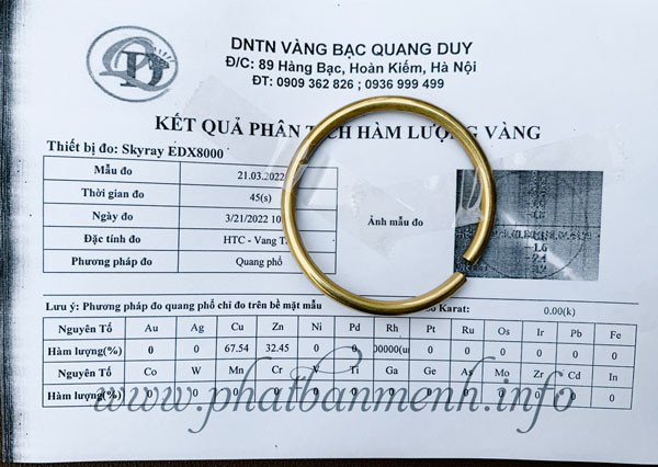 Hình ảnh mẫu vòng tay bằng đồng thau (đồng vàng) có tỷ lệ đồng thấp