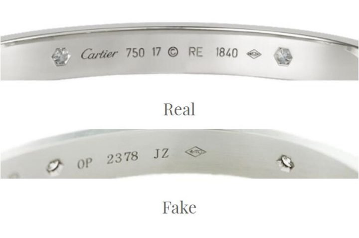 Kiểm tra ký hiệu khắc trên vòng tay Cartier 750 19 chính hãng