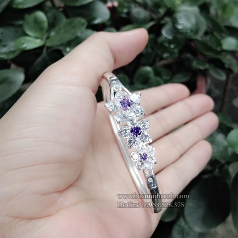 Lắc tay bạc bông mai đính đá tím