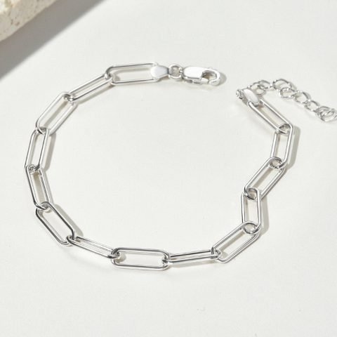 Lắc tay bạc dây xích thiết kế mắt xích chữ nhật đơn giản nhưng tinh tế