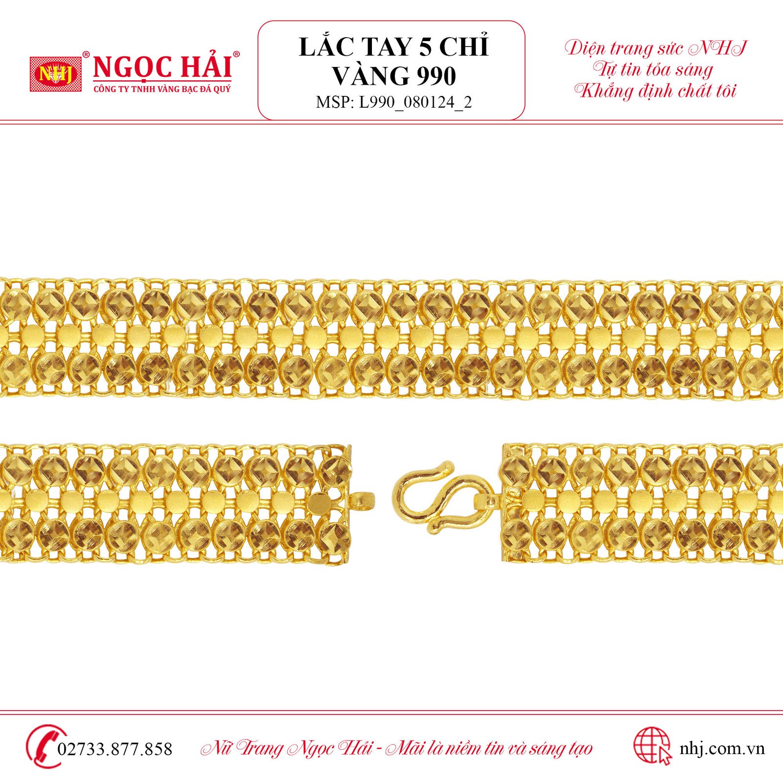 Lắc tay nam vàng 24K 5 chỉ trơn kiểu dáng lịch lãm, hiện đại