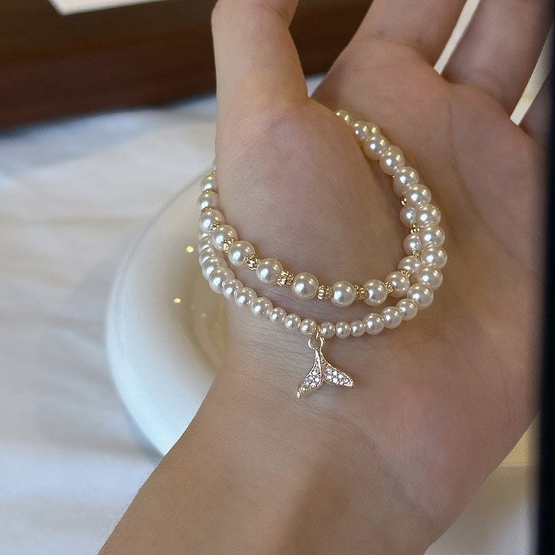 Lắc tay ngọc trai hai vòng đính đá cao cấp