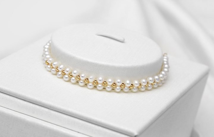 Lắc tay vàng thật 18k Goro đính ngọc trai lấp lánh