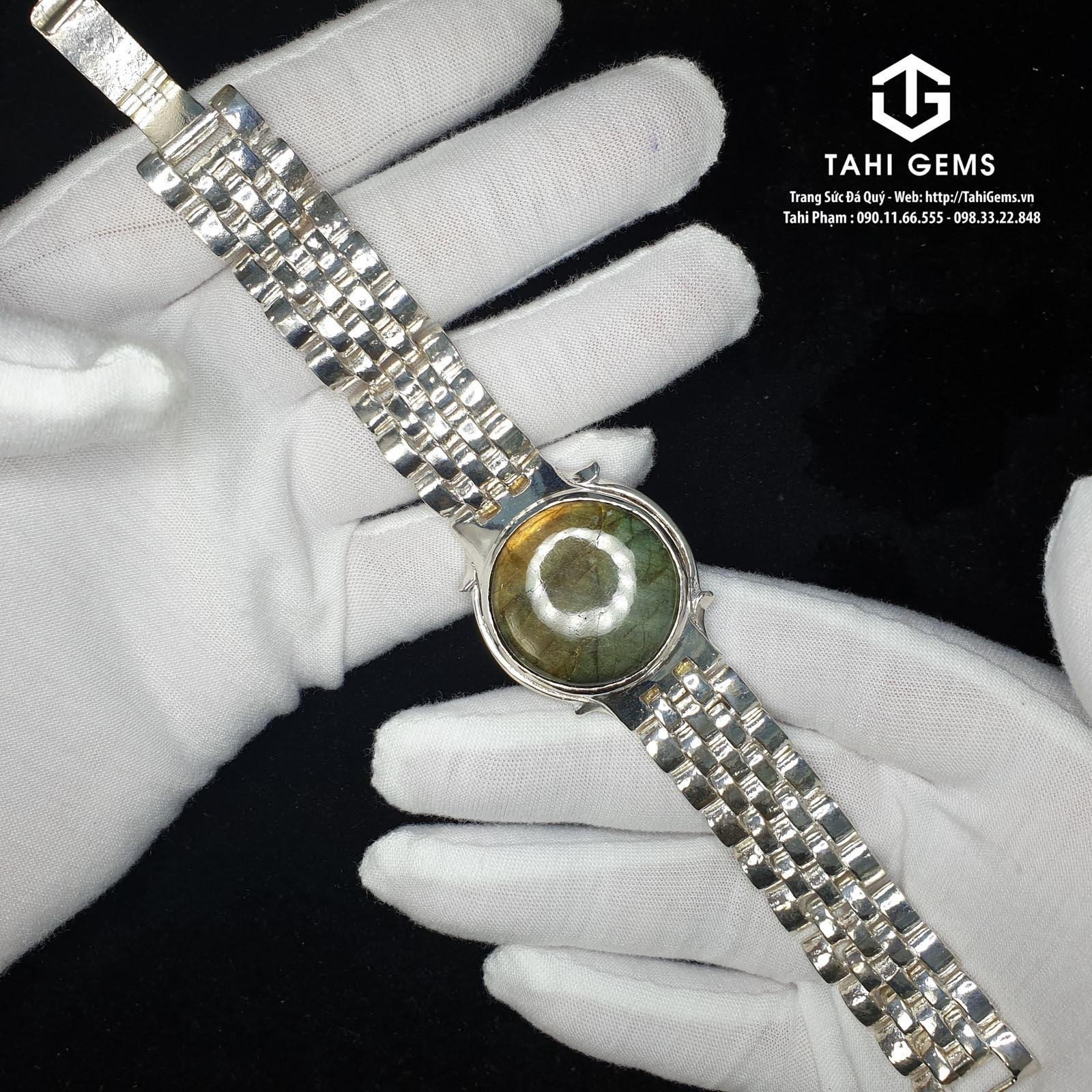 Mẫu lắc tay nữ 2024 mặt đá Labradorite xà cừ