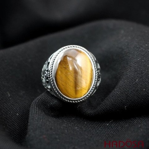 Nhẫn Đá Mắt Hổ Vàng Nâu Bạc 925