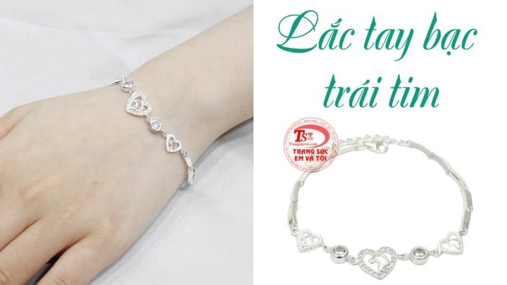 Vòng tay bạc ta nữ hình trái tim tinh xảo