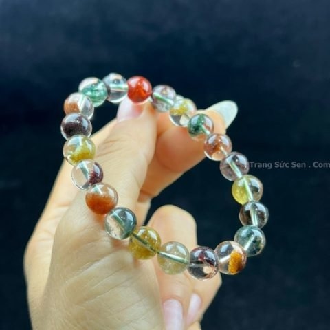Vòng tay đá thạch anh ưu linh tam tài ngũ sắc rực rỡ