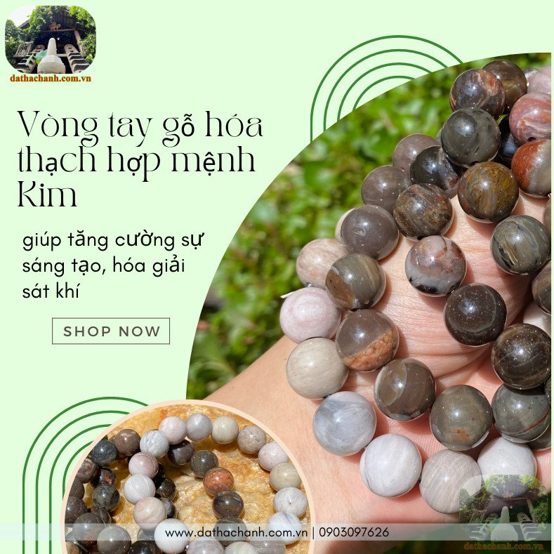 Vòng tay gỗ hóa thạch với màu sắc phù hợp cho người mệnh Kim
