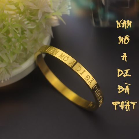 Vòng tay nam mô a di đà phật màu vàng titan
