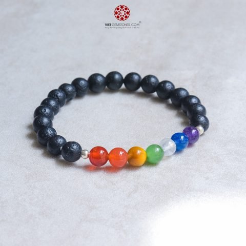 Vòng tay Nham Thạch với các hạt đá luân xa 7 màu
