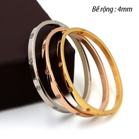 Vòng tay thép không gỉ kiểu Cartier bảng 4mm màu bạc sang trọng