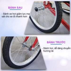 Bánh trước và bánh sau của xe lăn lắc tay 3 bánh, thể hiện khả năng di chuyển linh hoạt