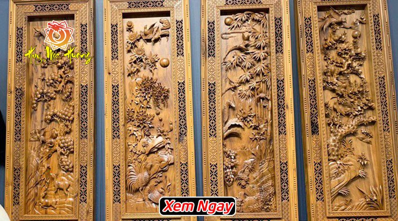 Bộ tranh tứ quý gỗ bách xanh cao cấp