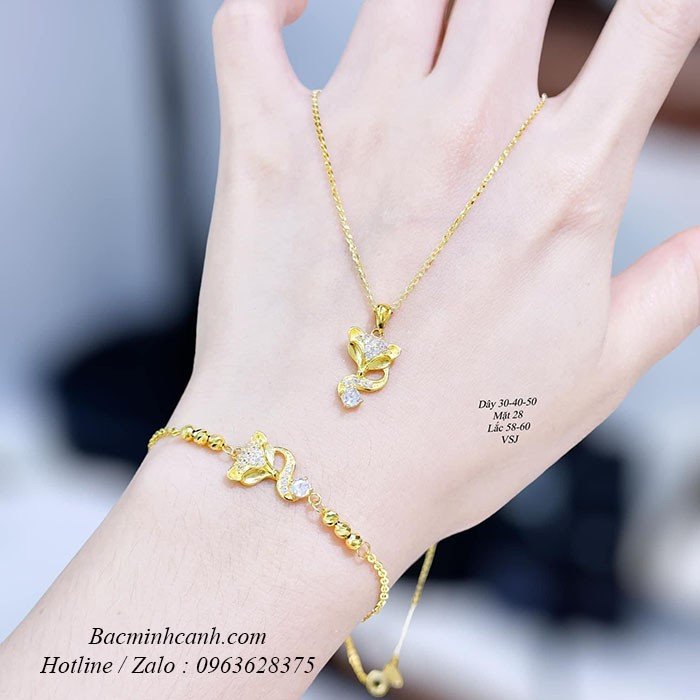 Chi tiết bộ lắc tay vàng và dây chuyền hồ ly tinh xảo
