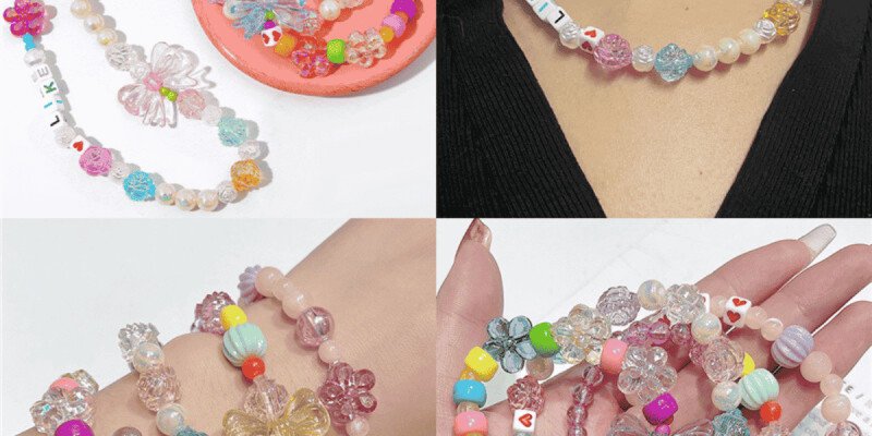 Cô gái trẻ đeo vòng tay cute giá rẻ bằng hạt cườm và charm, thể hiện phong cách cá nhân năng động