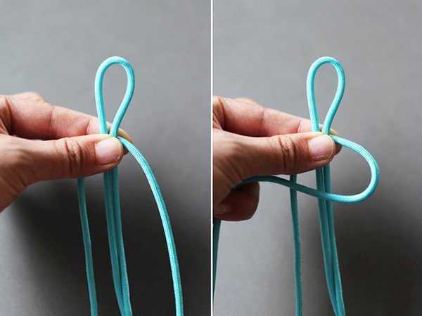 Đặt dây ngang để bắt đầu kỹ thuật thắt nút kép cho vòng tay handmade.
