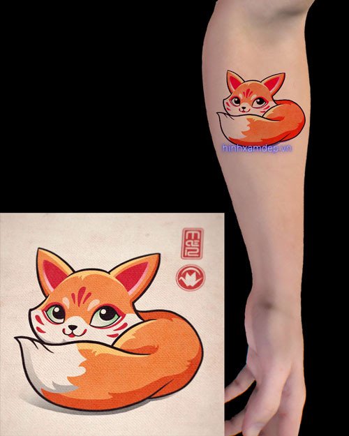 Hình xăm nhật cổ mini vòng tay cute cáo