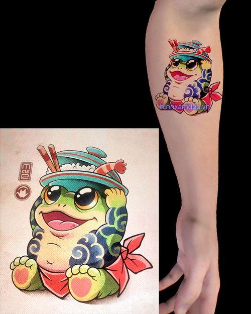 Hình xăm nhật cổ mini vòng tay cute cóc