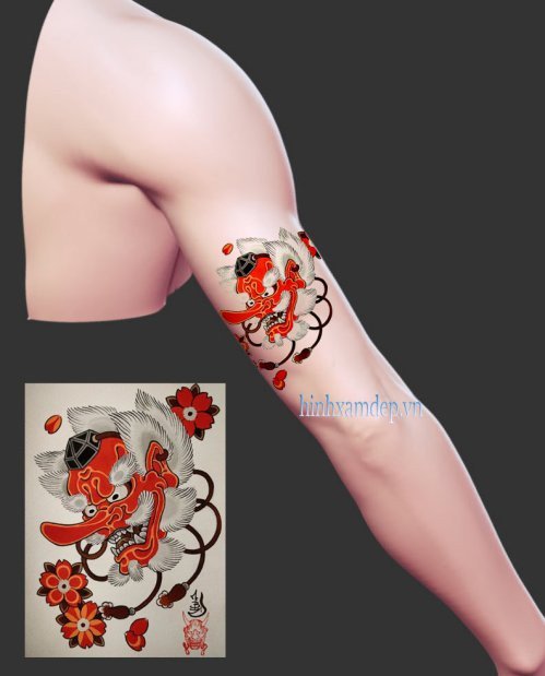 Hình xăm nhật cổ mini vòng tay Tengu