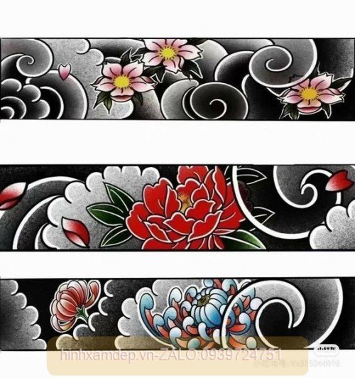 Hình xăm vòng tay Nhật cổ nữ với hoa văn mềm mại
