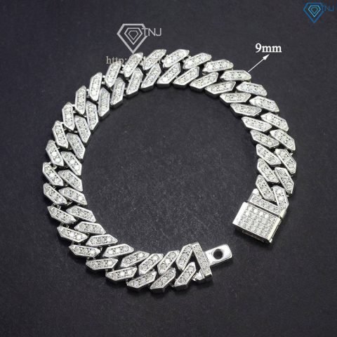 Lắc tay bạch kim cho nam kiểu Cuban đính đá Moissanite tinh xảo