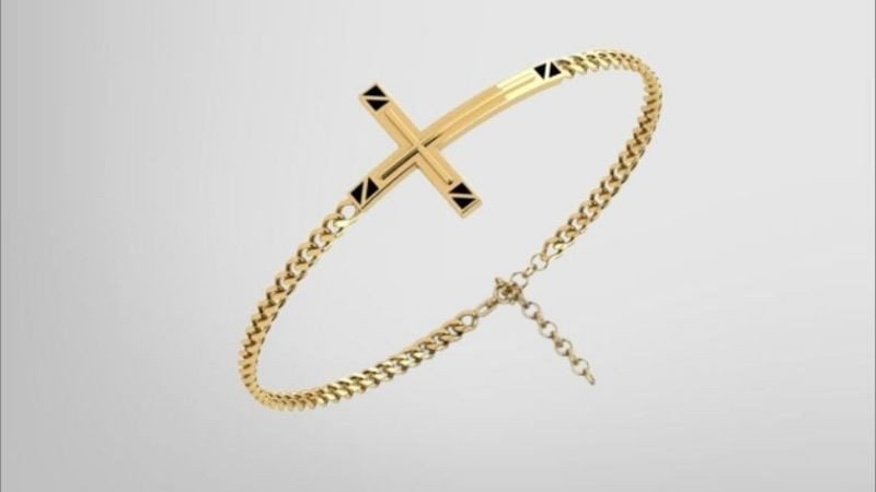 Lắc tay nam vàng 18k mắt xích tròn phối mặt chữ thập, cá tính cổ điển