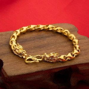 Lắc tay nam vàng 24k 2 chỉ chạm khắc hình rồng uy nghi