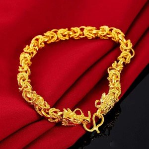 Lắc tay nam vàng 24K chạm khắc hình rồng quyền quý