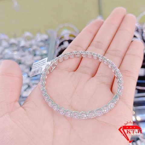 Lắc tay tennis vàng trắng 750 đính kim cương lấp lánh sang trọng