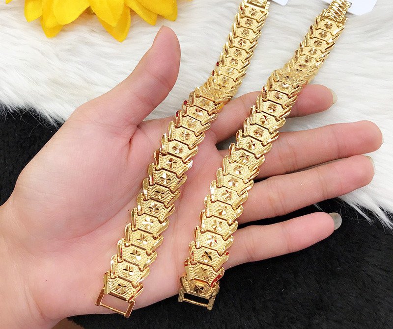 Lắc tay vàng nam 24k họa tiết vảy rồng, biểu tượng của sức mạnh, quyền lực và may mắn