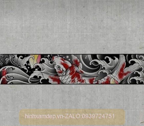 Mẫu hình xăm vòng tay Nhật cổ cá chép và sóng nước