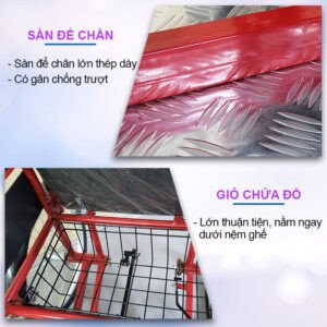 Sàn để chân rộng rãi và giỏ chứa đồ tiện lợi trên xe lăn lắc tay 3 bánh