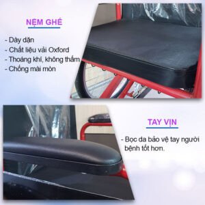 Tay vịn bọc da và hệ thống phanh an toàn của xe lăn tự đẩy