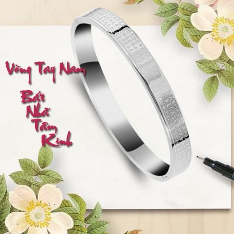 Vòng tay Bát Nhã Tâm Kinh bằng titan dành cho nam, màu trắng sang trọng