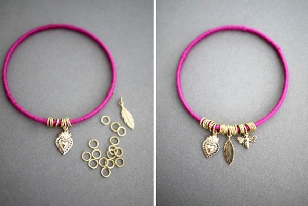 Vòng tay Boho giả cổ hoàn chỉnh với mặt trang trí và các khoen tròn, mang vẻ đẹp phóng khoáng.