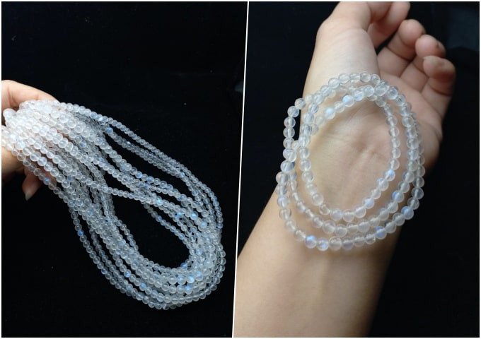 Vòng tay đá mặt trăng moonstone kiểu quấn nhiều vòng, thể hiện sự đa dạng giá