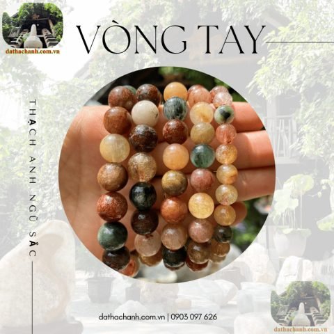 vòng tay đá thạch anh tóc ngũ sắc tự nhiên với các sợi rutile đa màu