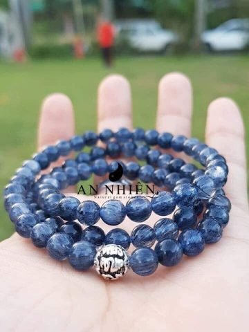 Vòng tay đá thạch anh xanh dương phối bạc