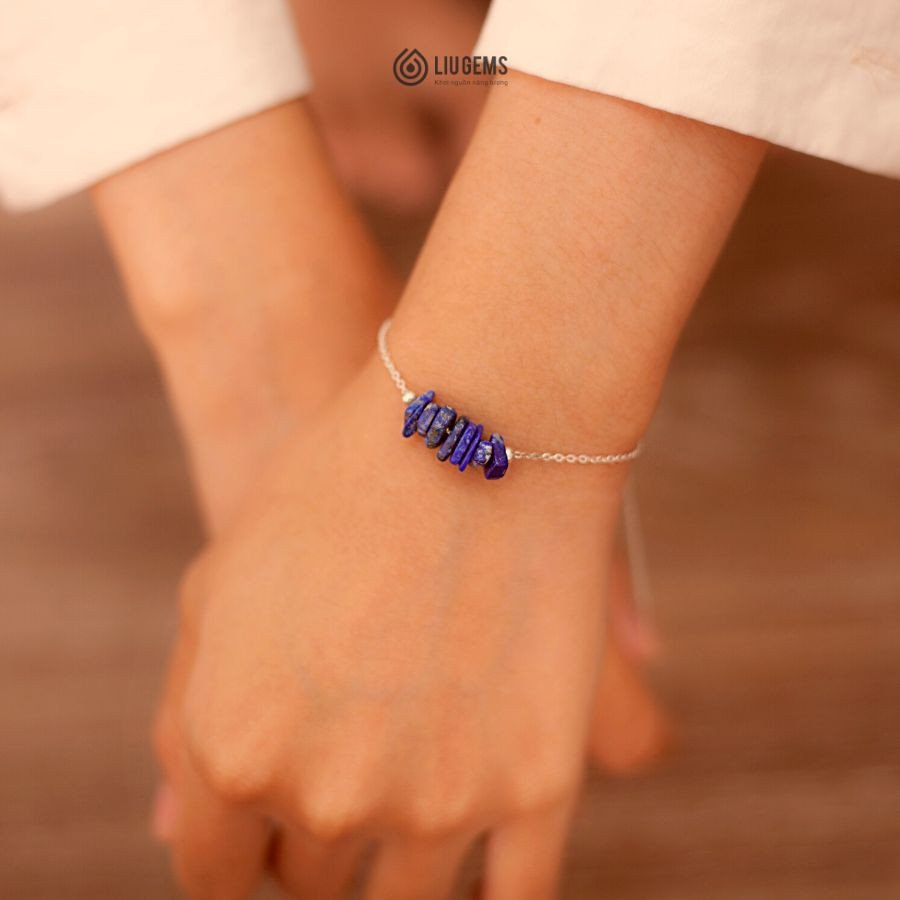 Vòng tay đá thô Lapis Lazuli tự nhiên kết hợp bạc