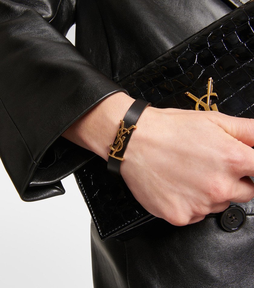 Vòng tay hàng hiệu nam Saint Laurent Opyum khóa Y đen