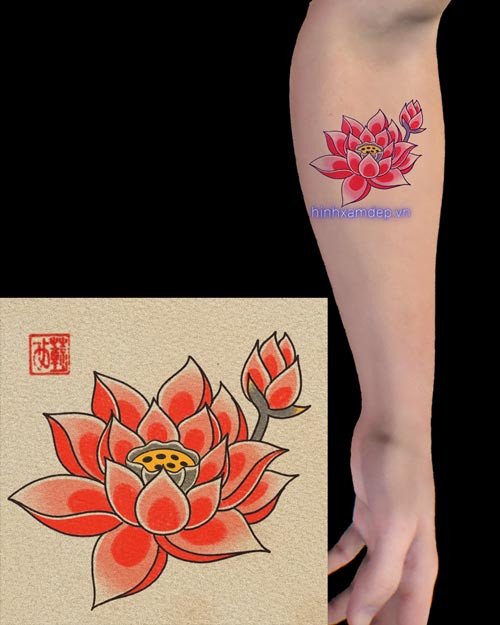 Vòng tay hình xăm Nhật cổ mini hoa sen