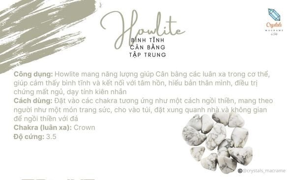 Vòng tay học tập với đá Howlite thô tết macrame thủ công