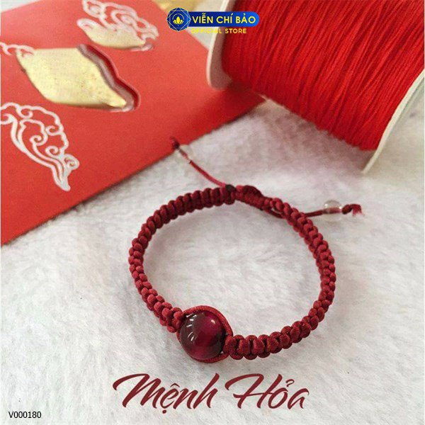 Vòng tay nam dây vải đá mắt hổ màu đỏ may mắn mệnh Thổ