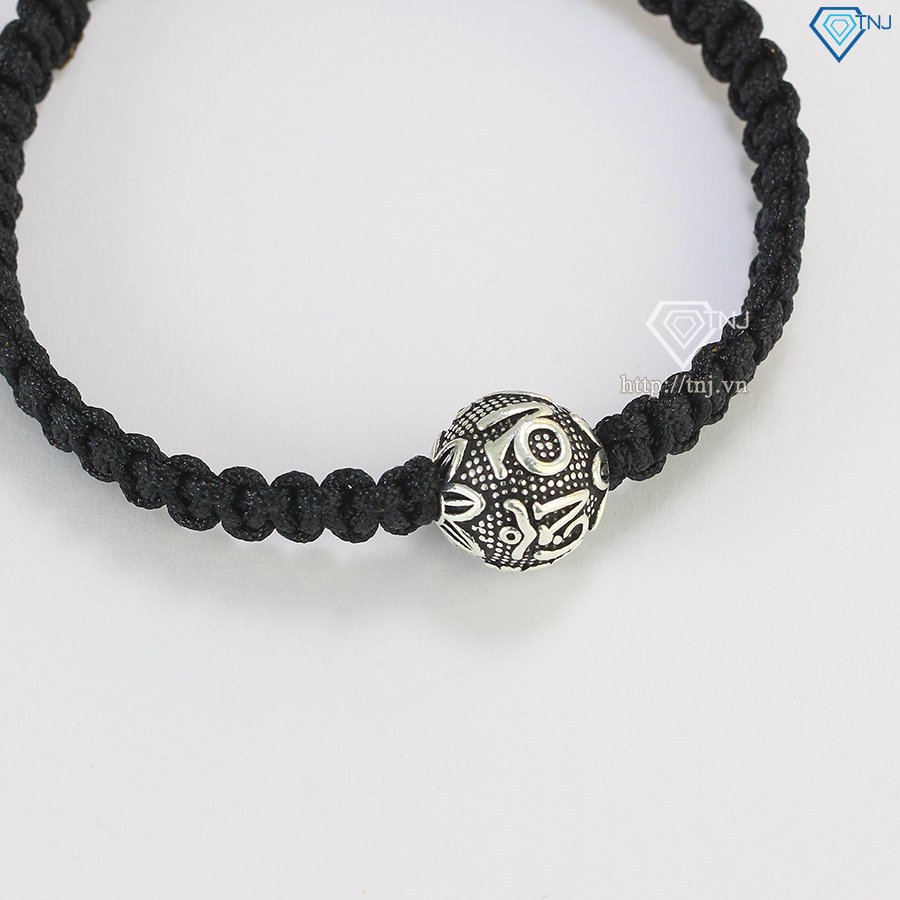 Vòng tay Om Mani Padme Hum bạc nam với hạt charm tròn khắc chú