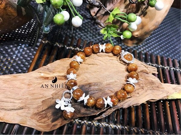 Vòng tay thạch anh tóc nâu mix bạc