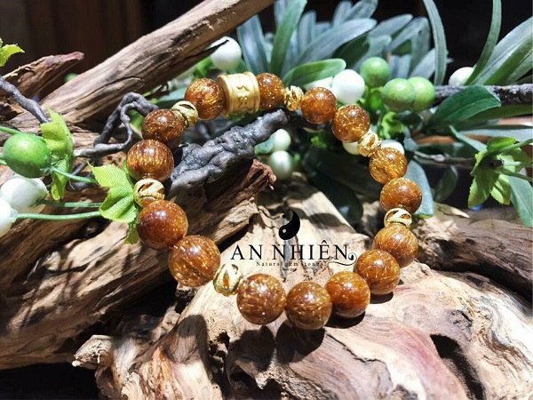 Vòng tay thạch anh tóc nâu mix vàng